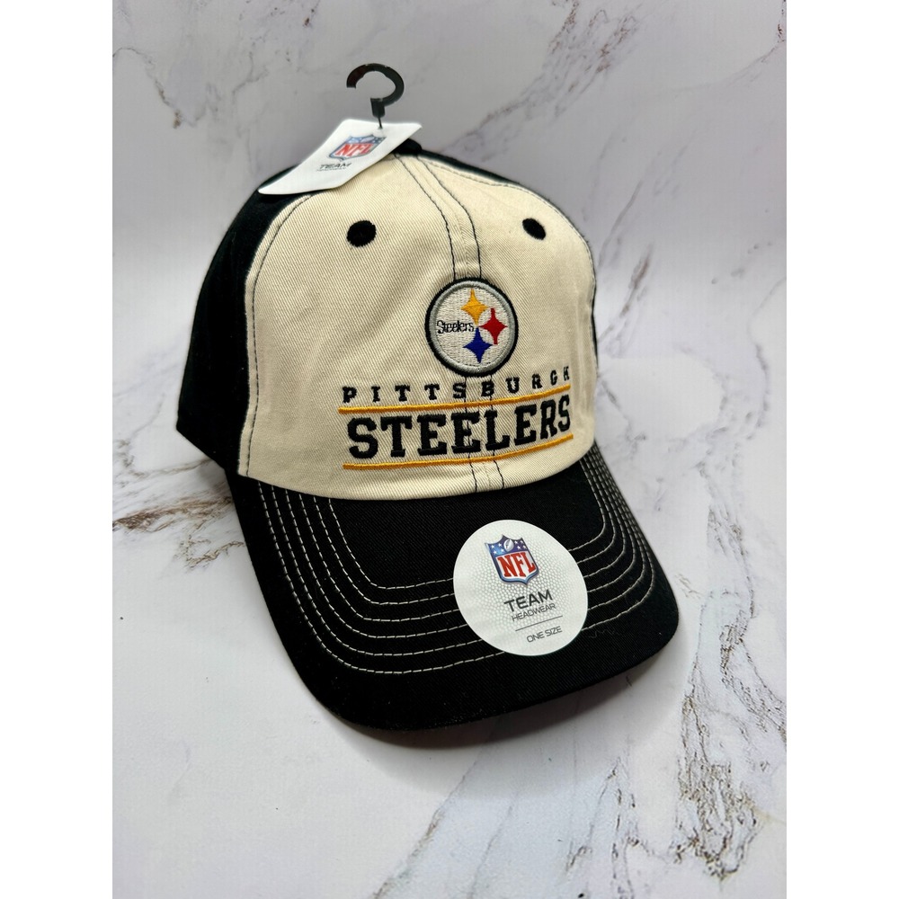 NFL Pittsburgh Steelers‎ Hat Adjustable Cap Black Cream Two Tone Headwear NEW